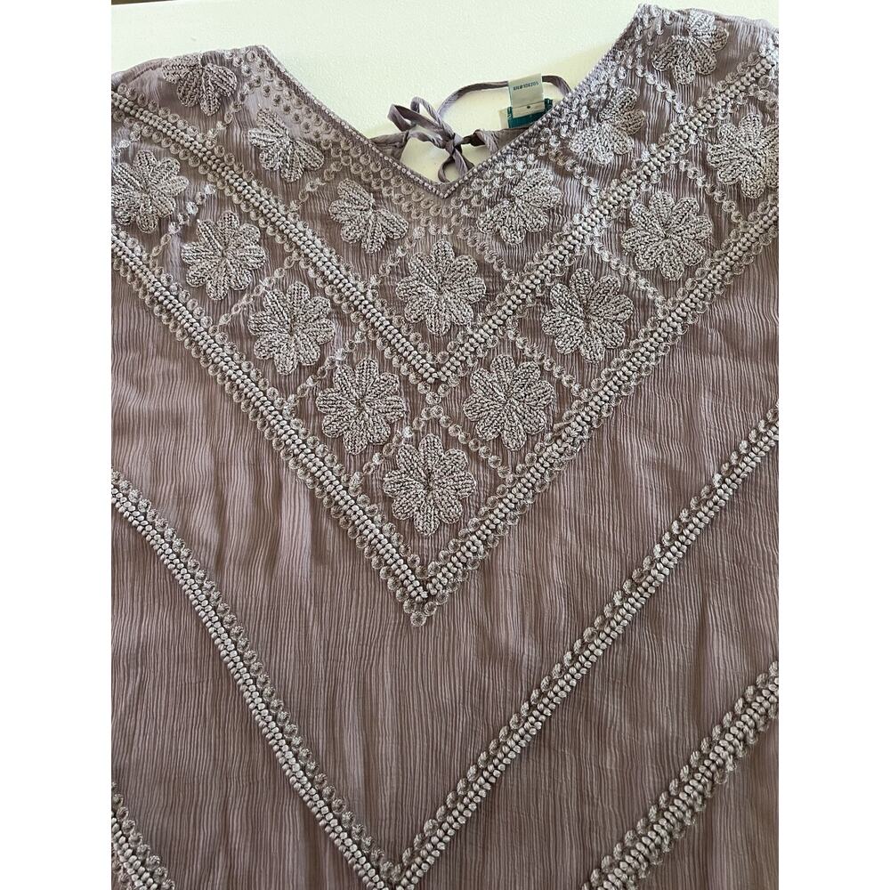 Sundance Sheer Small Boho Dress Embroidery Lavender Plum Cover-Up Beach Crinkled - Picture 4 of 10